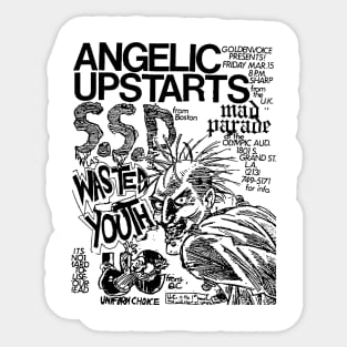 Angelic Upstarts / S.S.D. / Mad Parade / Wasted Youth Punk Flyer Sticker